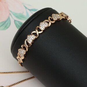 Rose Gold Adjustable Heart Link Bracelet with Sparkling Stones, XPAB0617